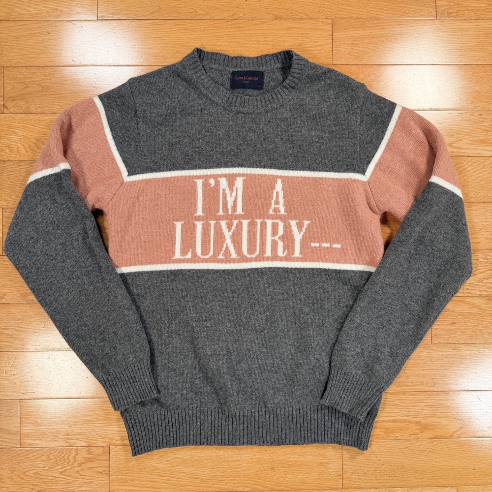Gyles & George London I'm A Luxury Few Can Afford Wool Sweater Grey Pink Large